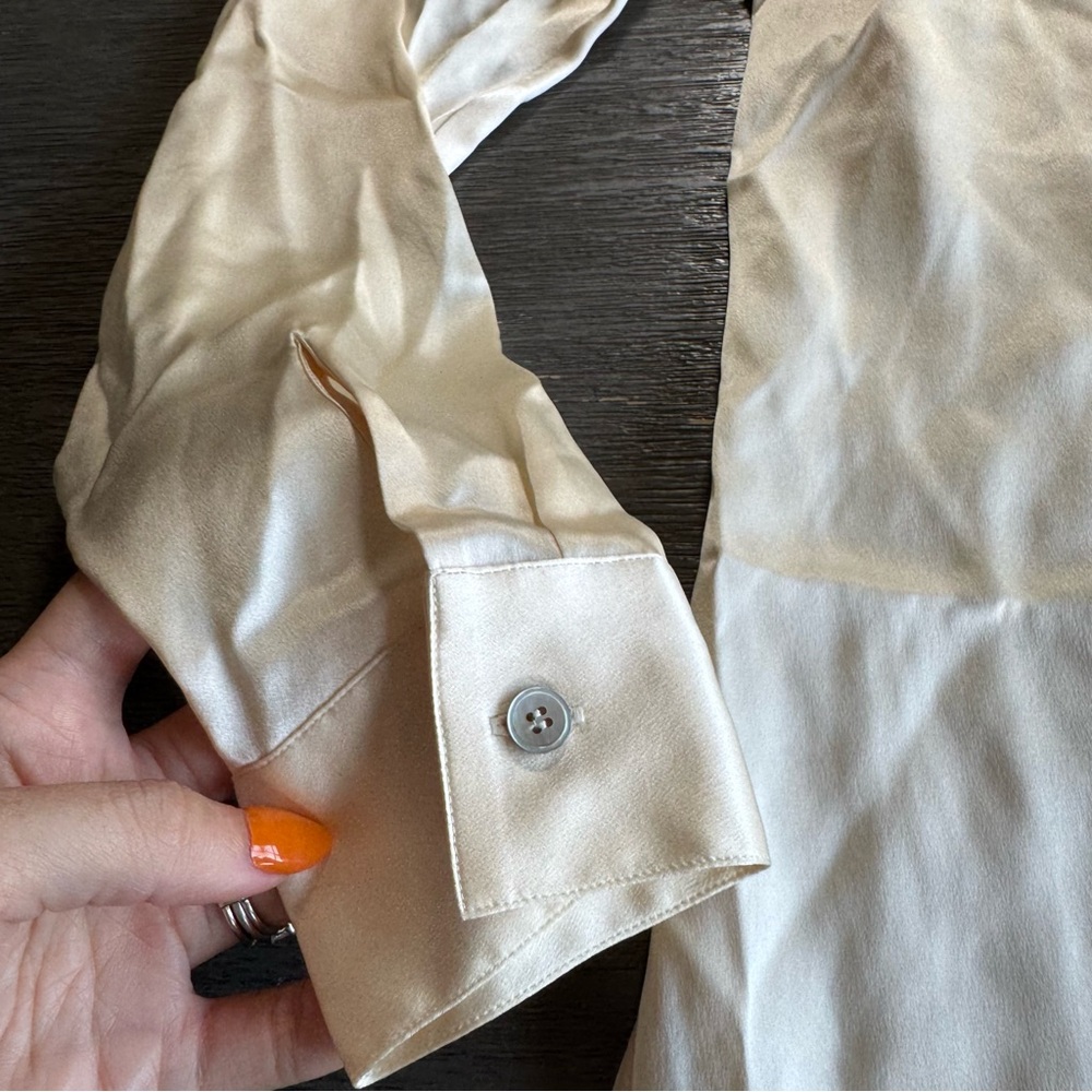 100% Silk Ivory Cream Long Sleeve Blouse Shirt Kate Hill 6 - Picture 5 of 9